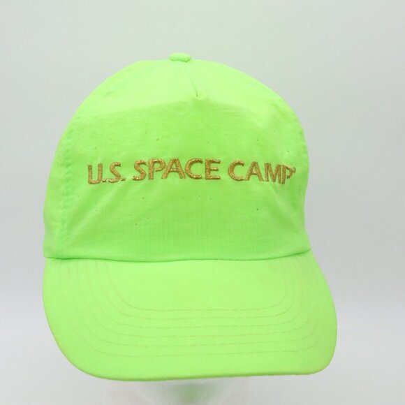 Vtg 90s US SPACE CAMP Space Gear Neon Highlighter Green Astronaut Camp Cap - Picture 1 of 11